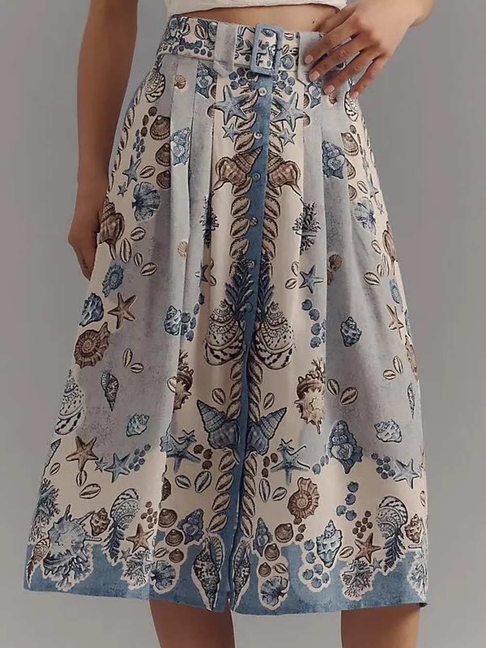 Ranna Gill Seashell Belted Midi Skirt | Coastal Resort XL NWOT